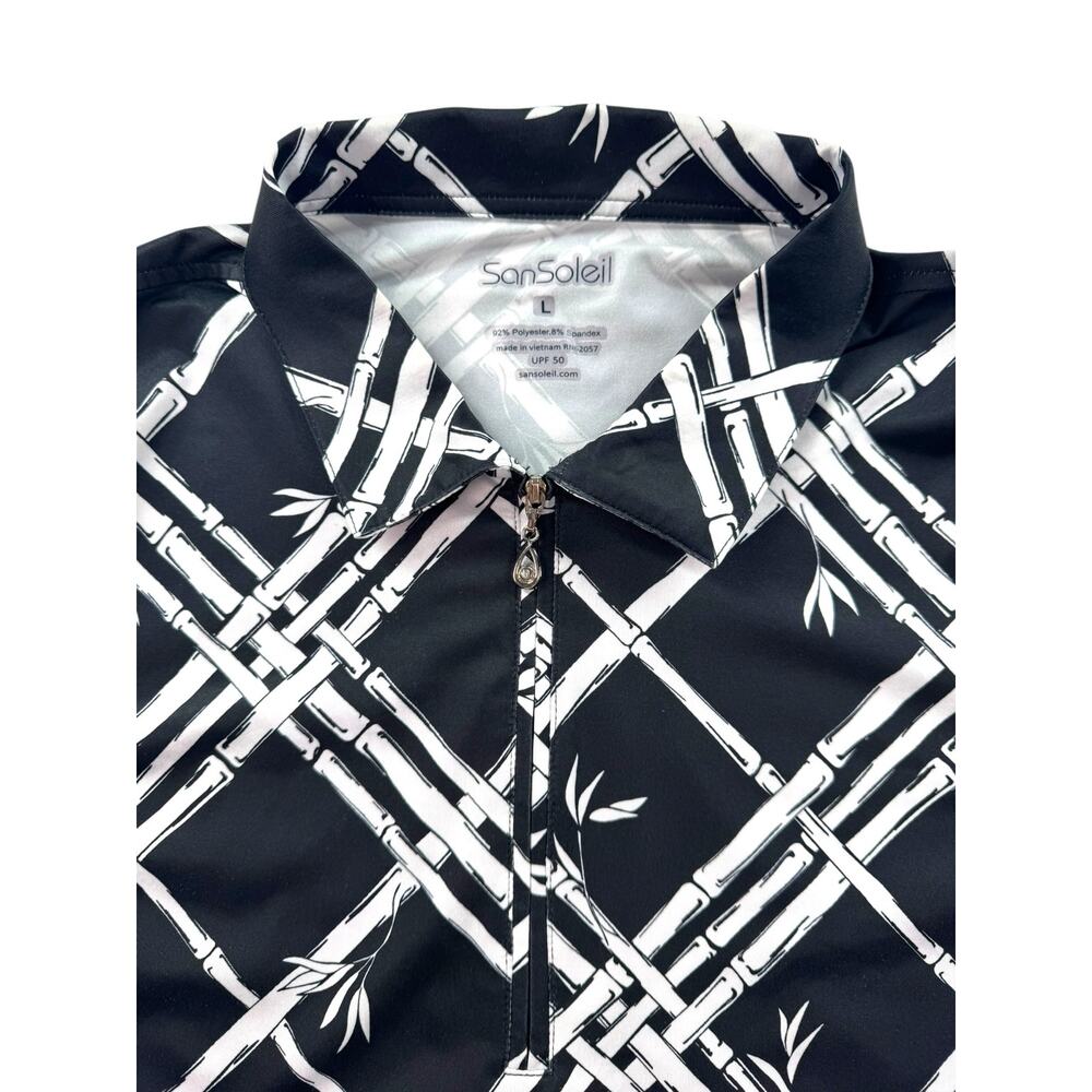 SanSoleil Beltway Print Long Sleeve Zip Mock Neck Top Size L UPF Golf Outdoor - Picture 4 of 8